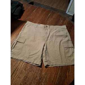 Mens Size 44 Croft & Barrow Khaki Tan Cotton Flat Front Cargo Casual Shorts